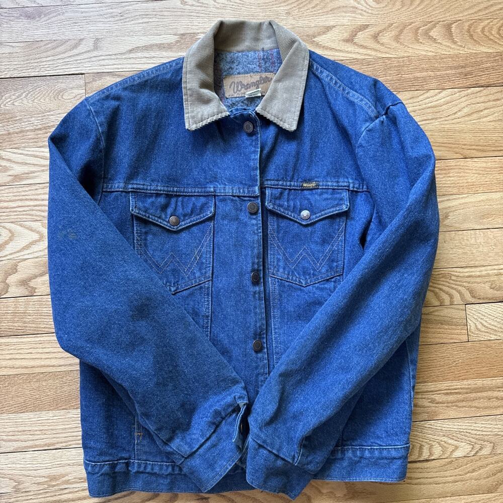 Vintage Wrangler Authentic Western Trucker Blanket Lined Denim Jacket Medium